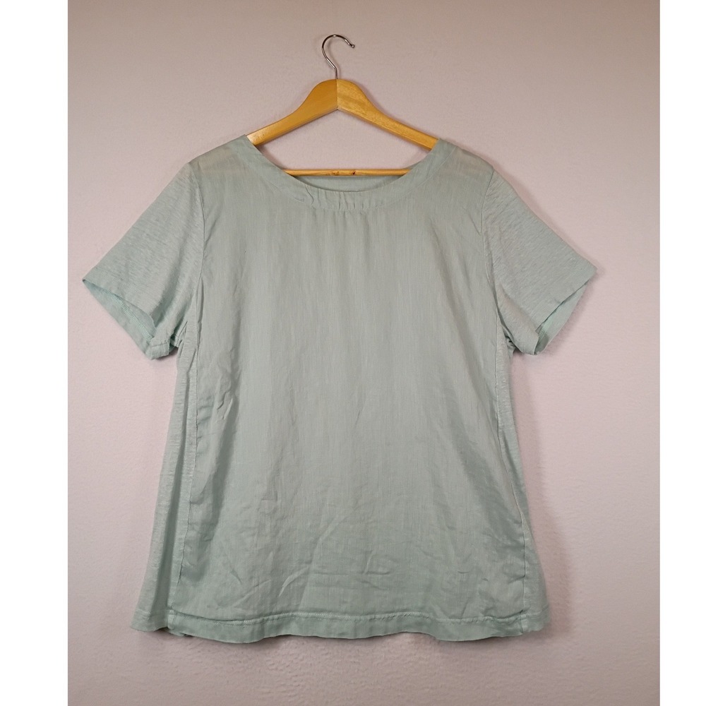 Coastal Lagenlook J.Jill Women Large Sage Green 100% Love Linen Short Sleeve Top